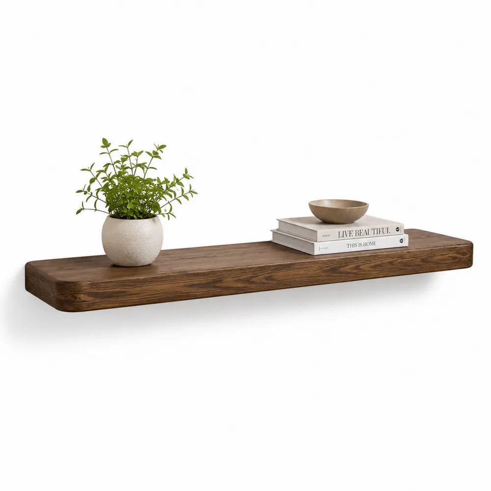 Étagère murale flottante 80 cm x 20 cm x 4 cm MDF effet noyer foncé support invisible