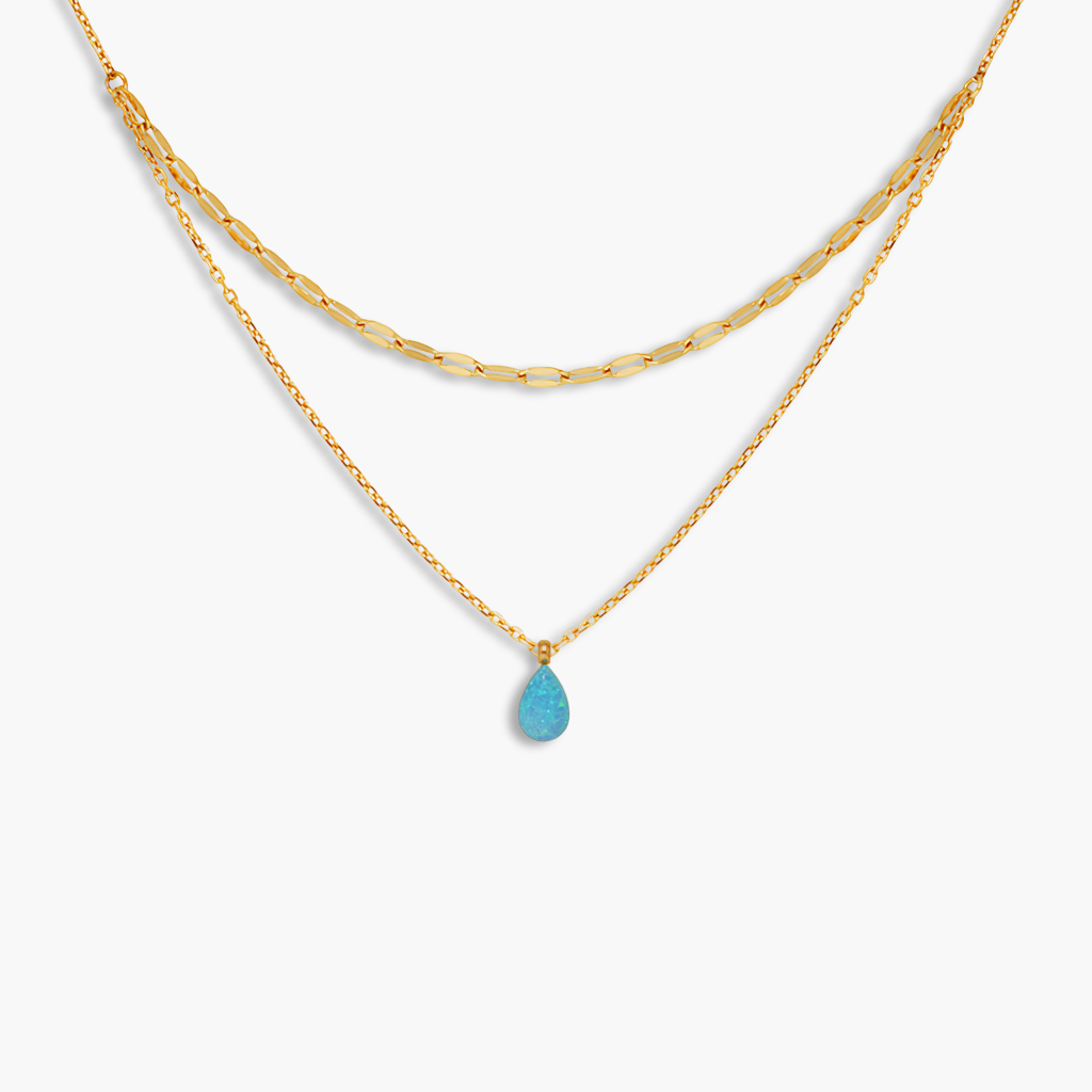 Blue Water Drop Flash Double-layer Necklace