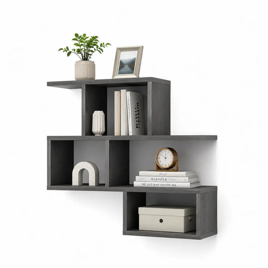 Étagère murale MDF mélaminé gris 120 cm 100 cm 20 cm compartiments asymétriques rangement décoratif
