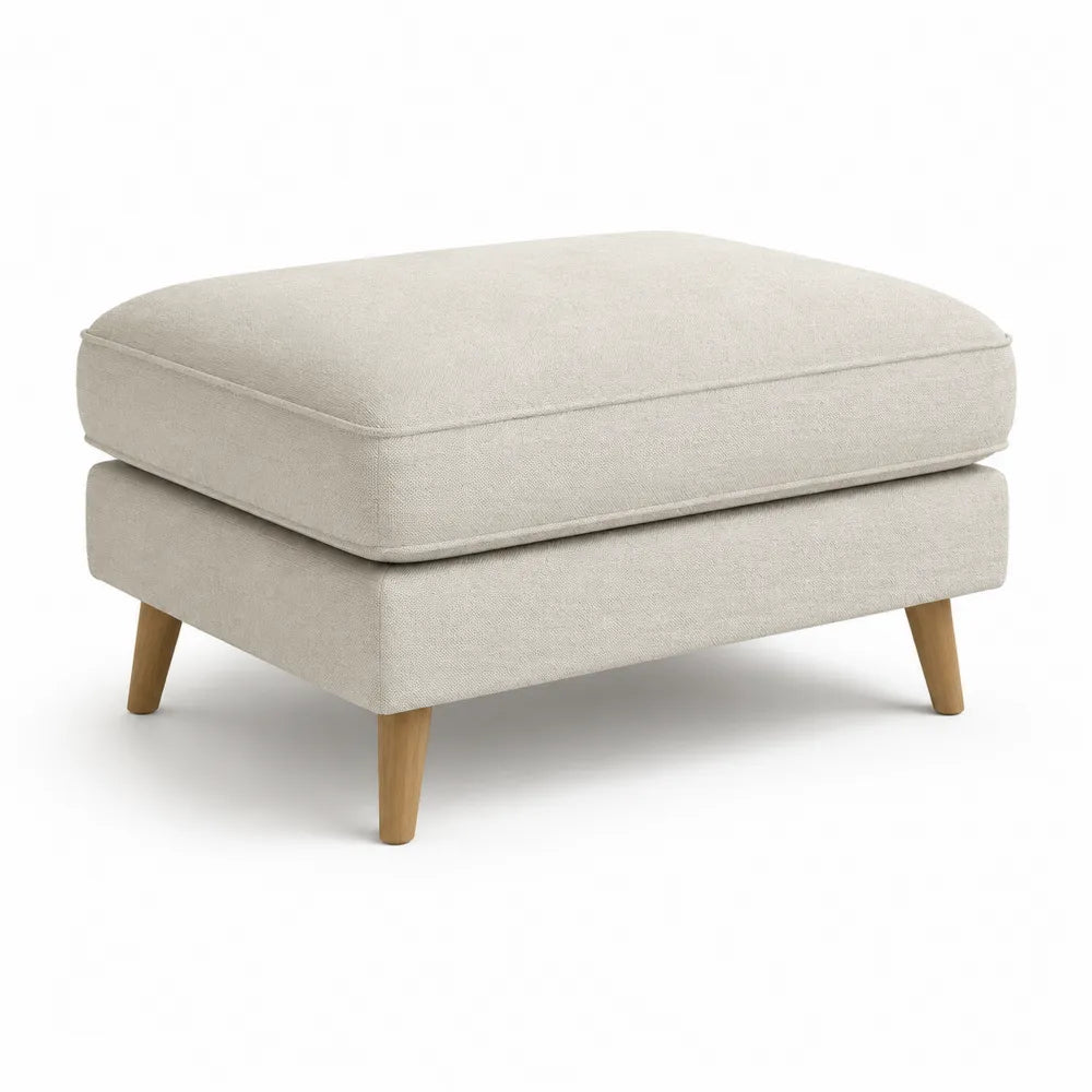 Repose-pieds rectangulaire tissu beige pieds bois clair 60 cm x 45 cm x 38 cm