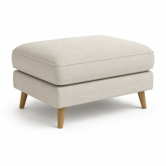 Repose-pieds rectangulaire tissu beige pieds bois clair 60 cm x 45 cm x 38 cm