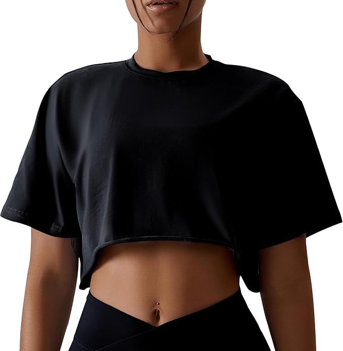 Women’s Cotton Crop Top | Short Sleeve Yoga, Running Fitness T-Shirt
