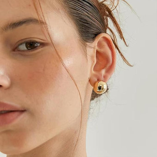 Minimalist Half Ball Stud Earrings – In Gold & Silver