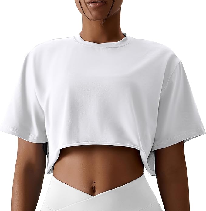 Women’s Cotton Crop Top | Short Sleeve Yoga, Running Fitness T-Shirt