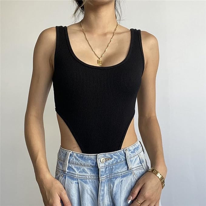 Women’s Sleeveless Knit Bodysuit | Sexy Summer Off-Shoulder Halter Top