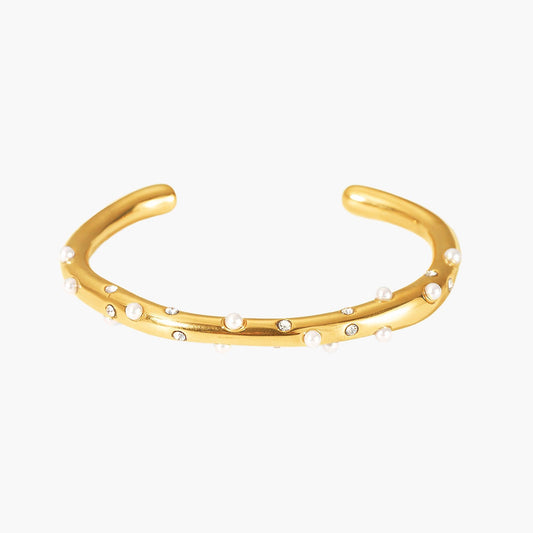 Molten Gold Cuff Bracelet with Pearls – 18k Gold Plated