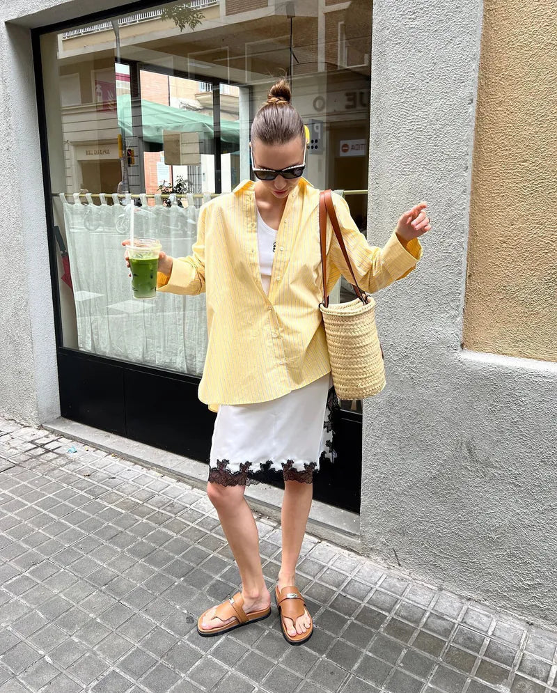 Women’s Striped Button-Up Shirt | Loose Fit Turn-Down Collar Blouse