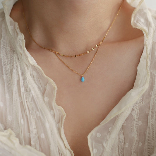 Blue Water Drop Flash Double-layer Necklace
