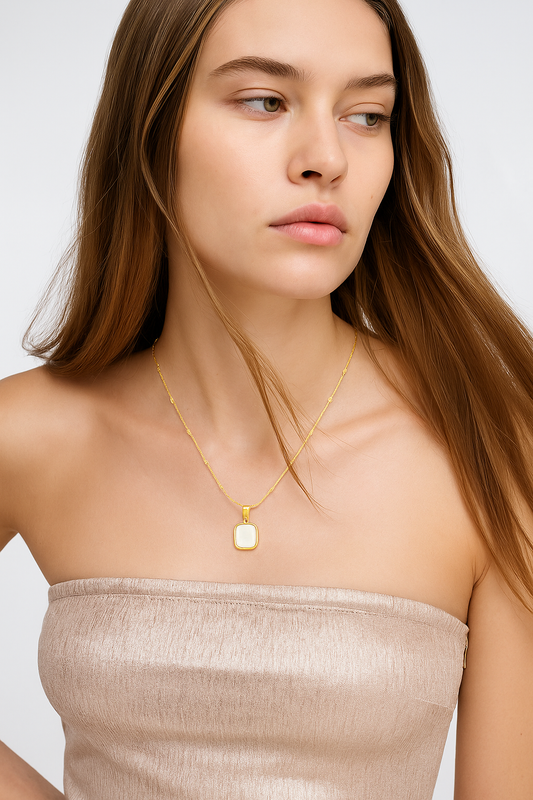 Necklace Mother of Pearl Square Pendant in 14k Gold