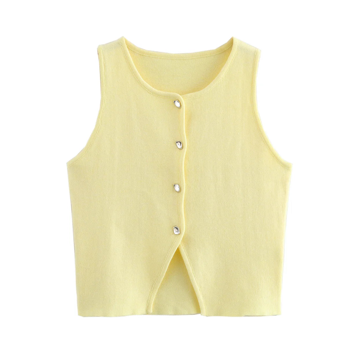 Women’s White Knit Crop Top | Button Front Sleeveless Summer Tank