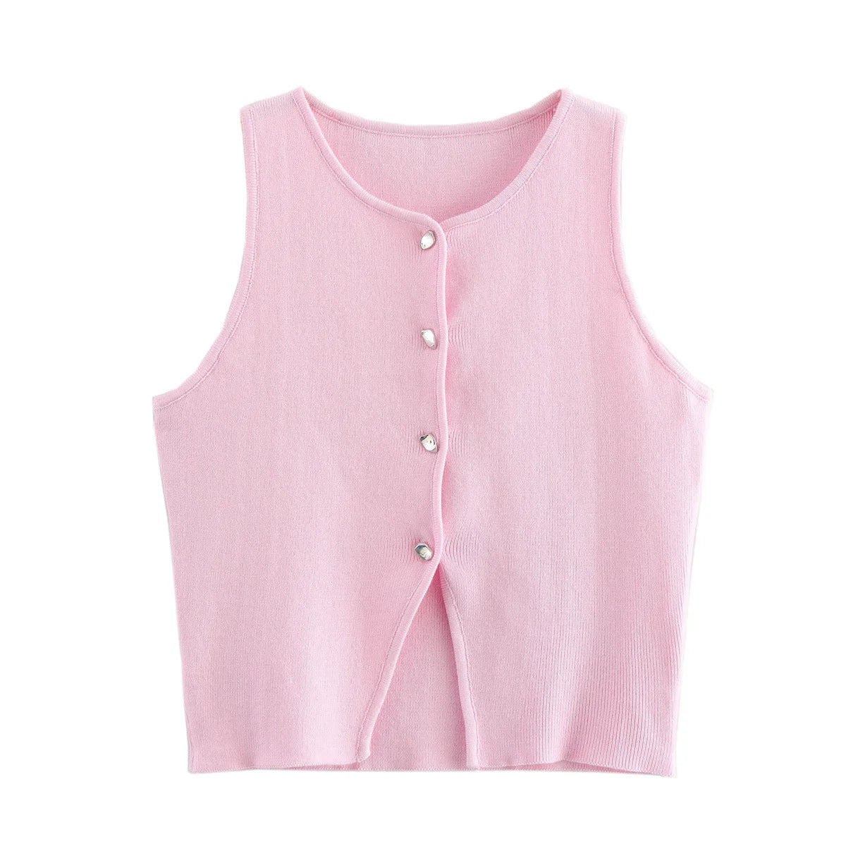 Women’s White Knit Crop Top | Button Front Sleeveless Summer Tank