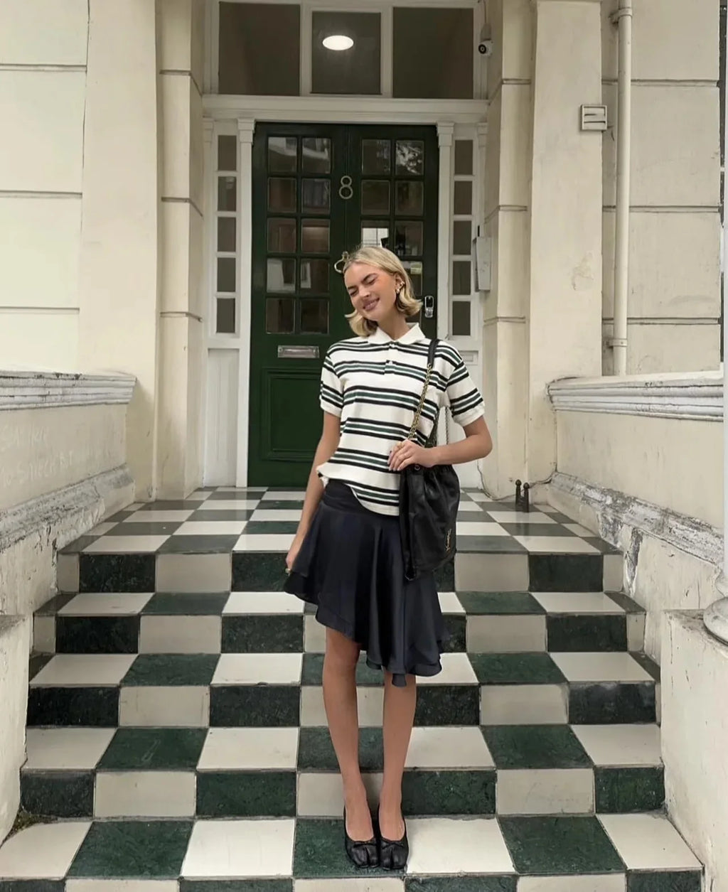 Women’s Vintage Striped Polo Shirt | Short Sleeve Cropped Top with Turn-Down Collar