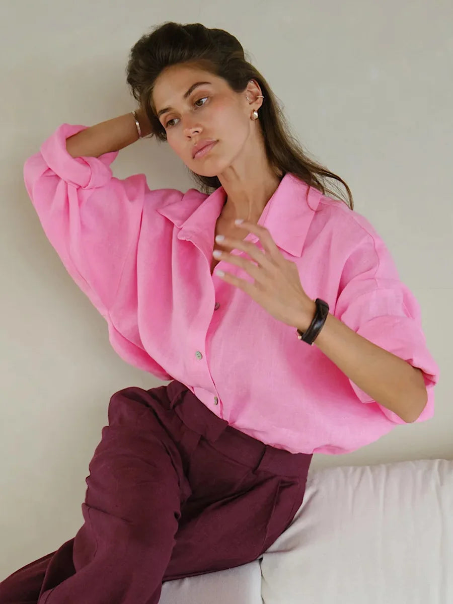 Women’s Cotton Loose Shirt | Casual Long Sleeve Button-Up Cardigan Top