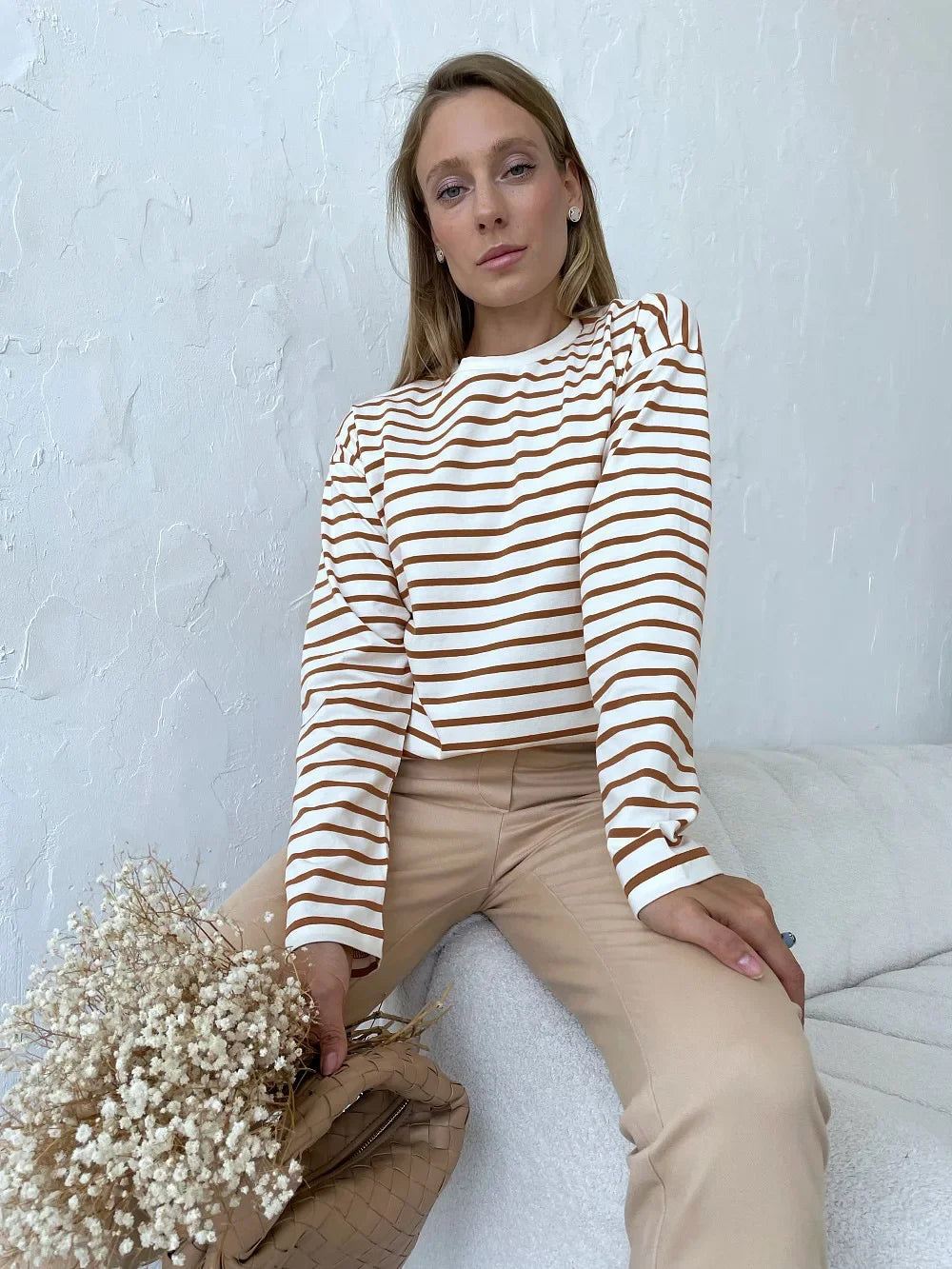 Women’s Striped Long Sleeve T-Shirt | Casual Loose Cotton Tee
