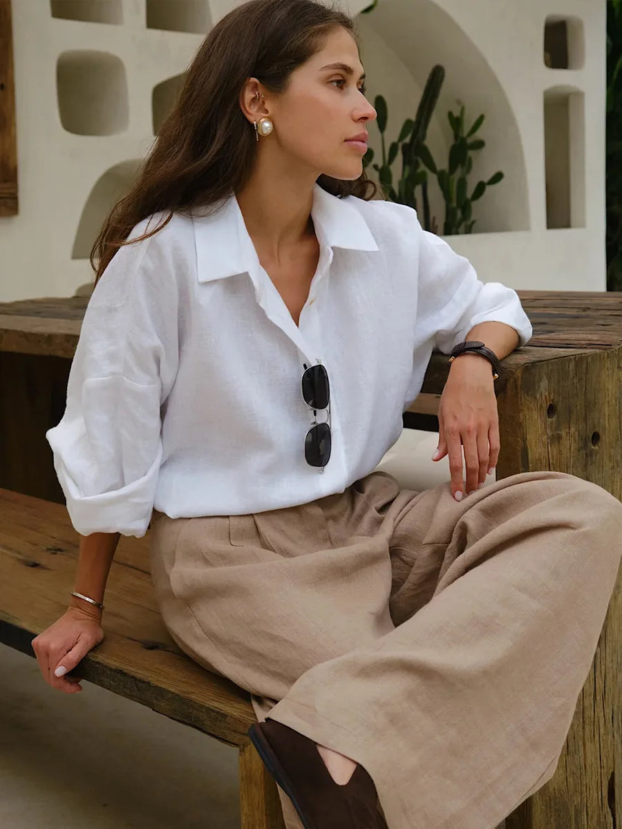 Women’s Cotton Loose Shirt | Casual Long Sleeve Button-Up Cardigan Top