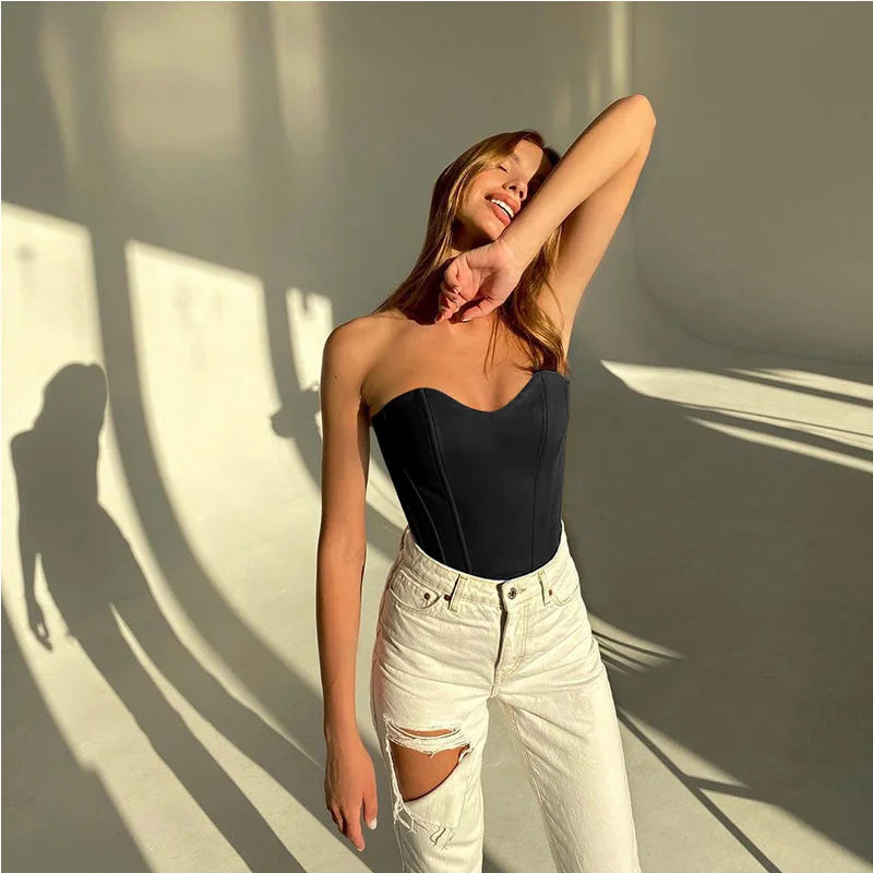 Women’s Strapless Tube Top | Slim Fit Corset Style Cropped Vest