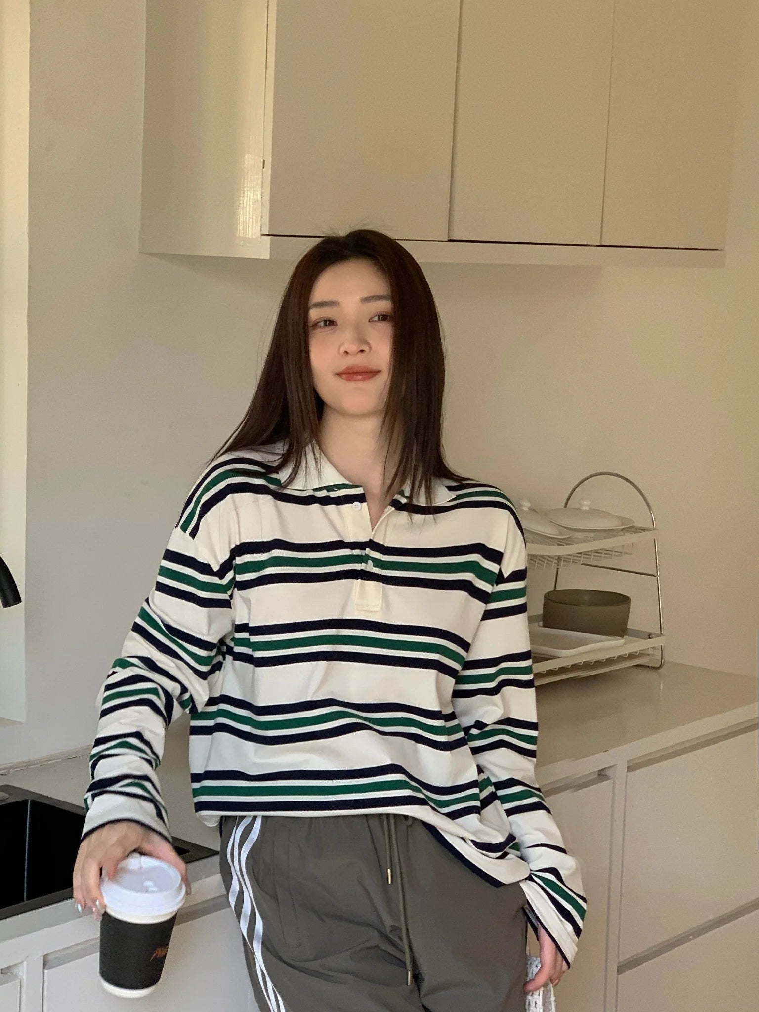 Women’s Vintage Striped Polo Shirt | Short Sleeve Cropped Top with Turn-Down Collar