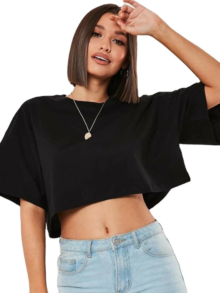 Women’s Cotton Crop Top | Short Sleeve Yoga, Running Fitness T-Shirt