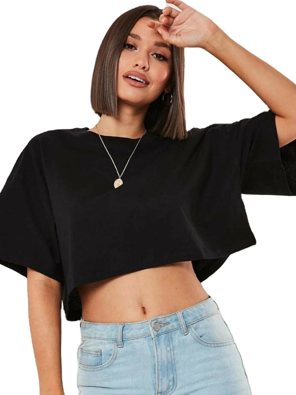 Women’s Cotton Crop Top | Short Sleeve Yoga, Running Fitness T-Shirt