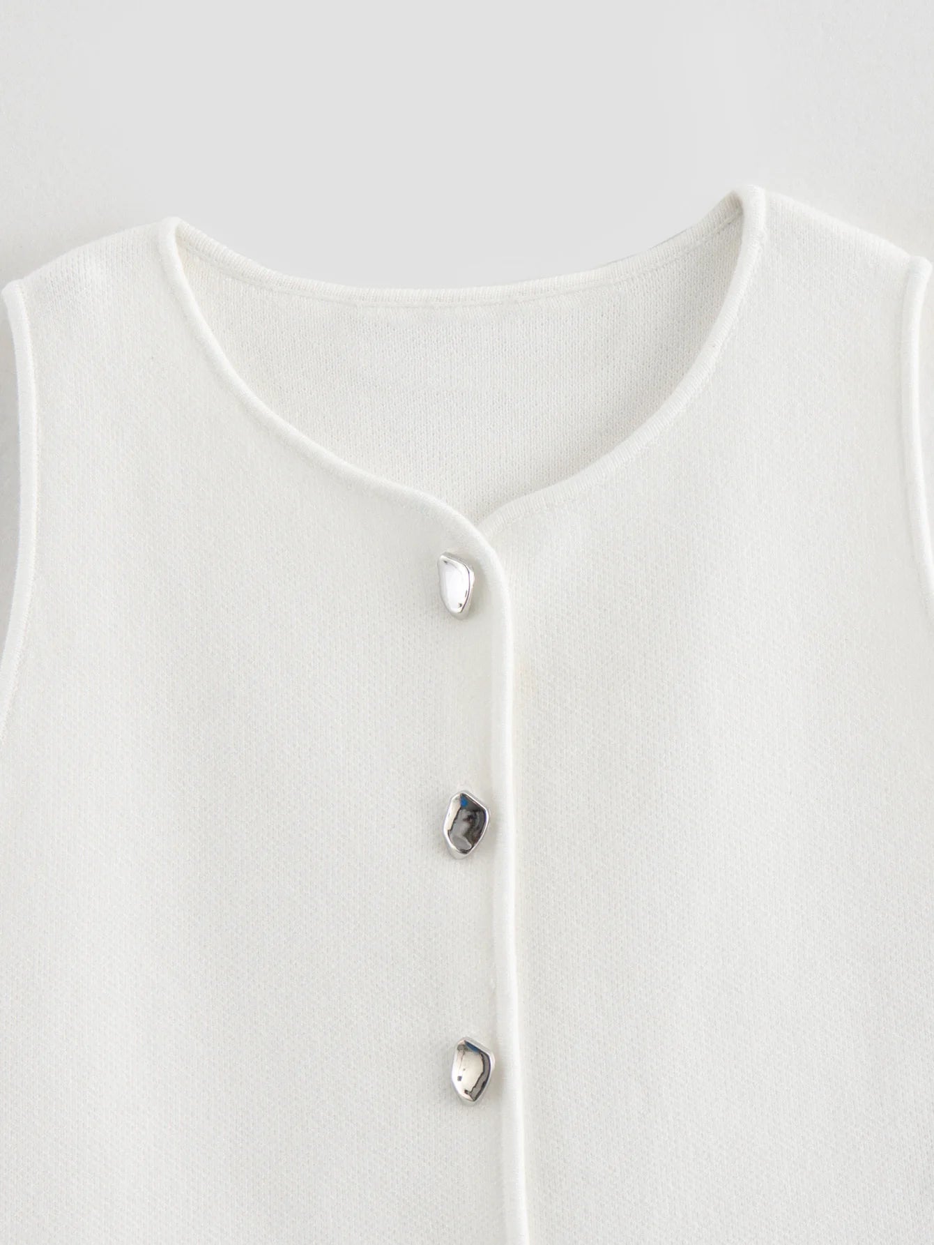 Women’s White Knit Crop Top | Button Front Sleeveless Summer Tank
