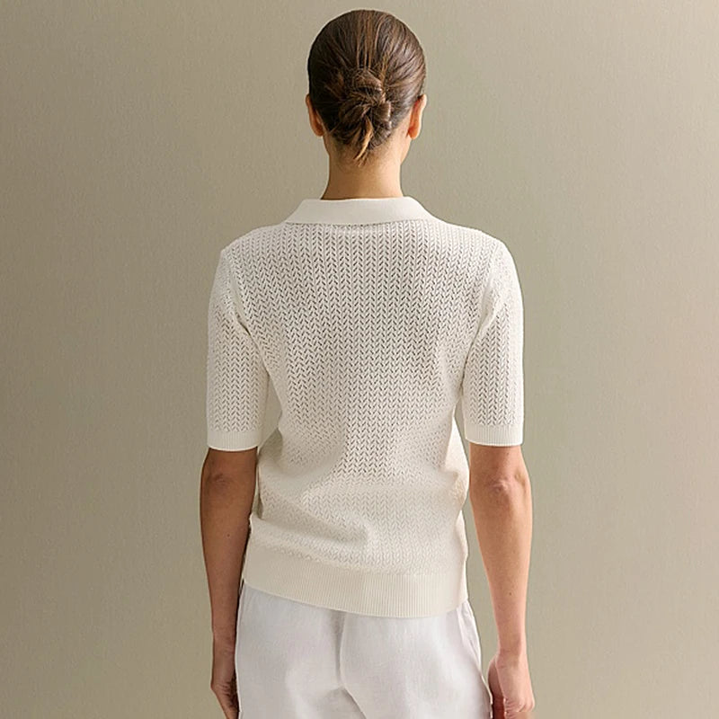 Women’s Short Sleeve Knitted T-Shirt | Casual Loose Lapel Summer Top