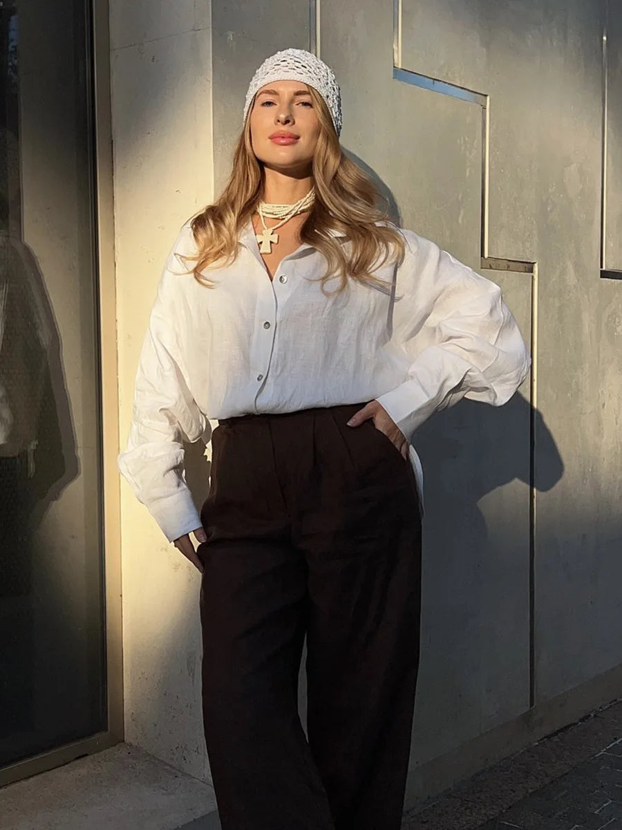 Women’s Cotton Loose Shirt | Casual Long Sleeve Button-Up Cardigan Top