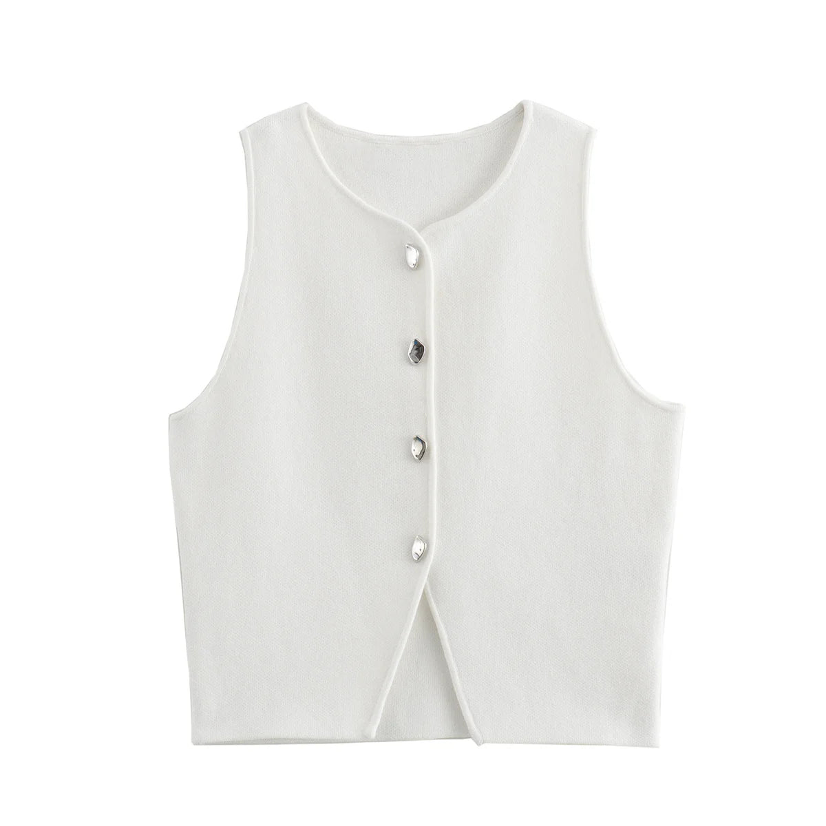 Women’s White Knit Crop Top | Button Front Sleeveless Summer Tank