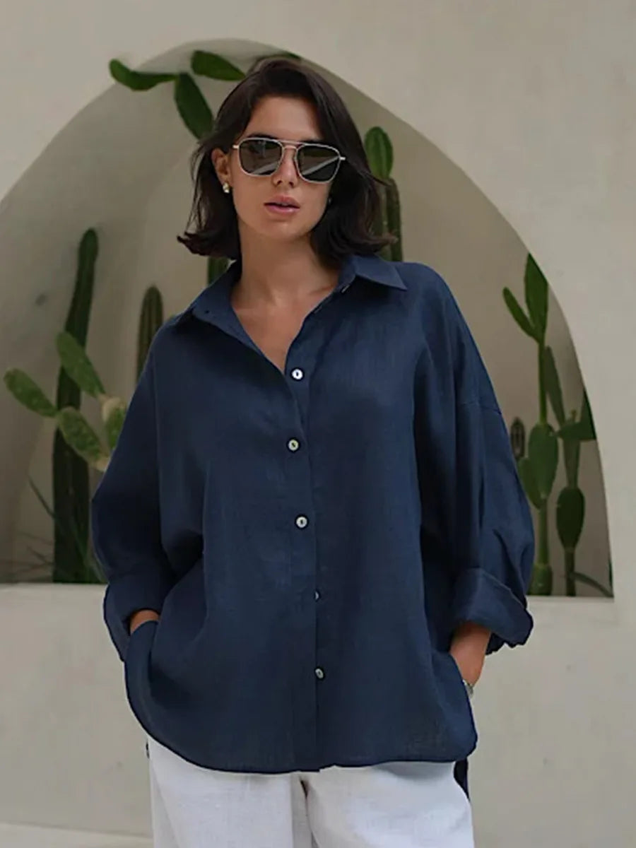 Women’s Cotton Loose Shirt | Casual Long Sleeve Button-Up Cardigan Top
