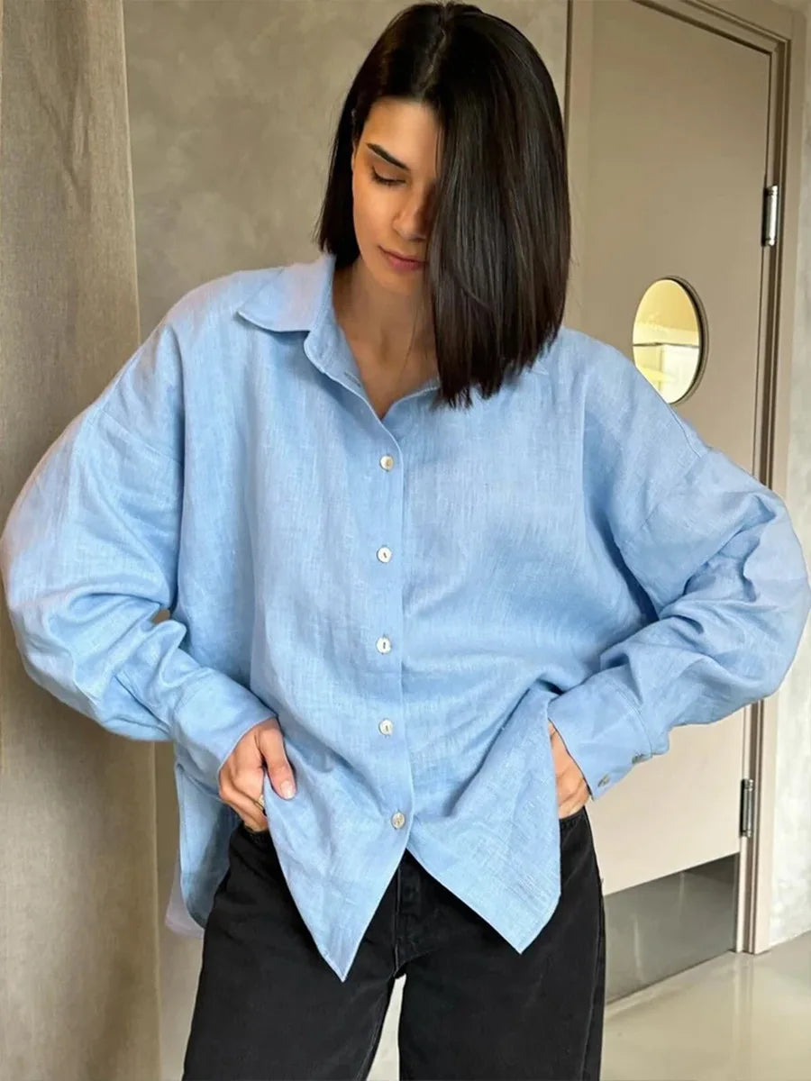 Women’s Cotton Loose Shirt | Casual Long Sleeve Button-Up Cardigan Top