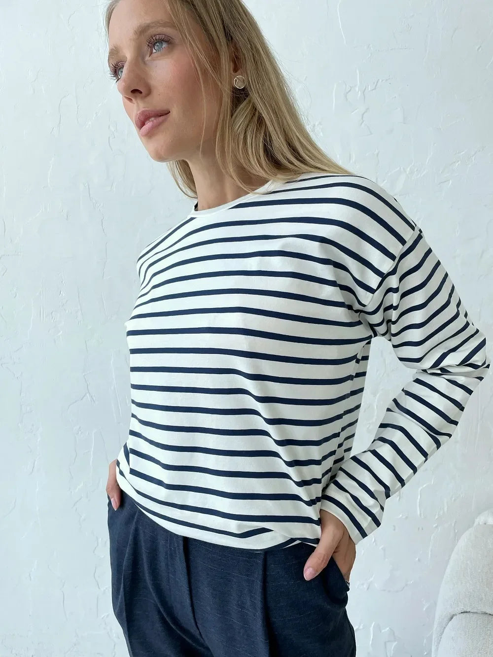 Women’s Striped Long Sleeve T-Shirt | Casual Loose Cotton Tee