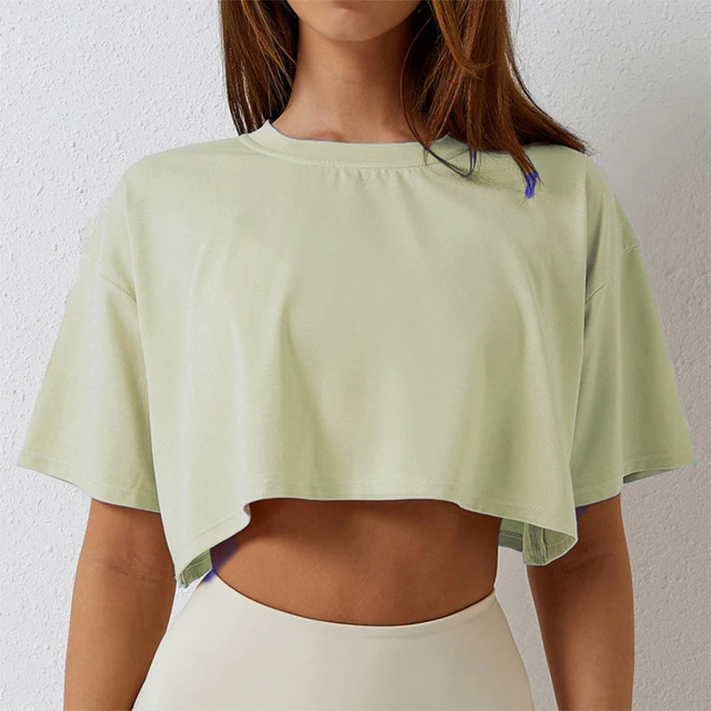 Women’s Cotton Crop Top | Short Sleeve Yoga, Running Fitness T-Shirt