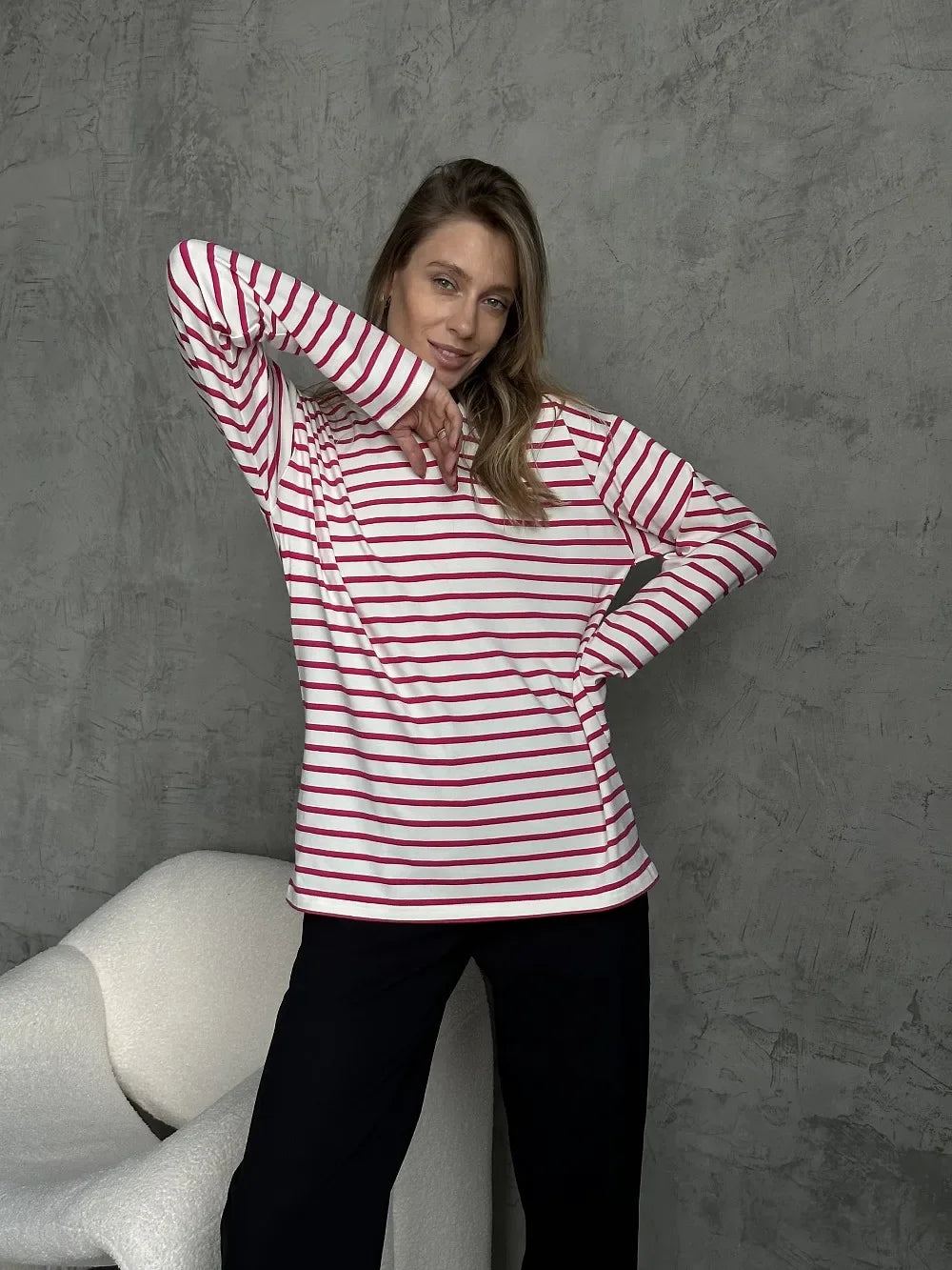 Women’s Striped Long Sleeve T-Shirt | Casual Loose Cotton Tee