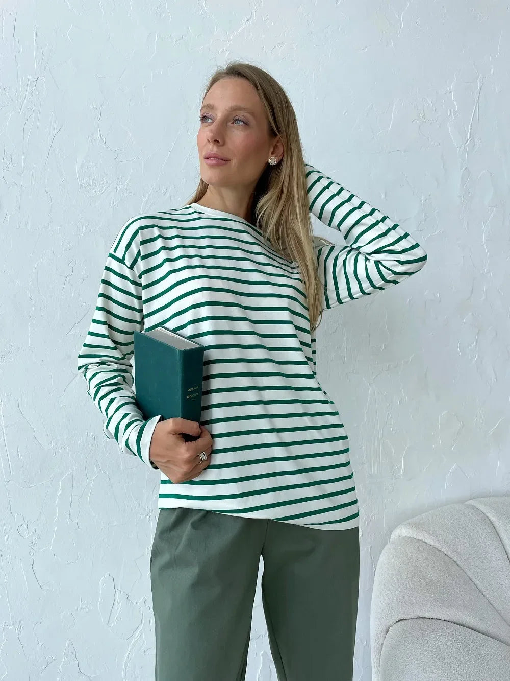 Women’s Striped Long Sleeve T-Shirt | Casual Loose Cotton Tee