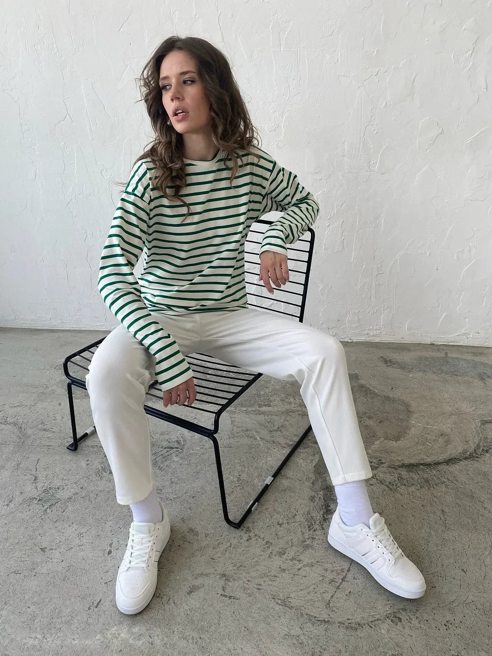 Women’s Striped Long Sleeve T-Shirt | Casual Loose Cotton Tee