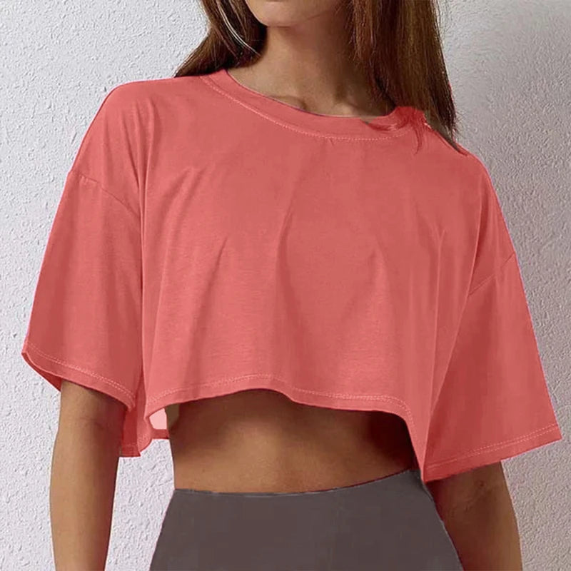 Women’s Cotton Crop Top | Short Sleeve Yoga, Running Fitness T-Shirt