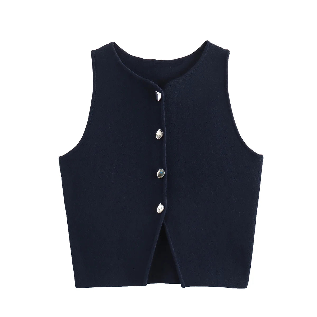 Women’s White Knit Crop Top | Button Front Sleeveless Summer Tank