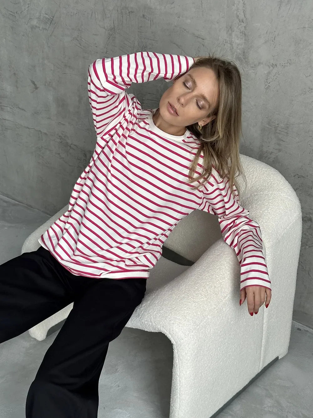 Women’s Striped Long Sleeve T-Shirt | Casual Loose Cotton Tee
