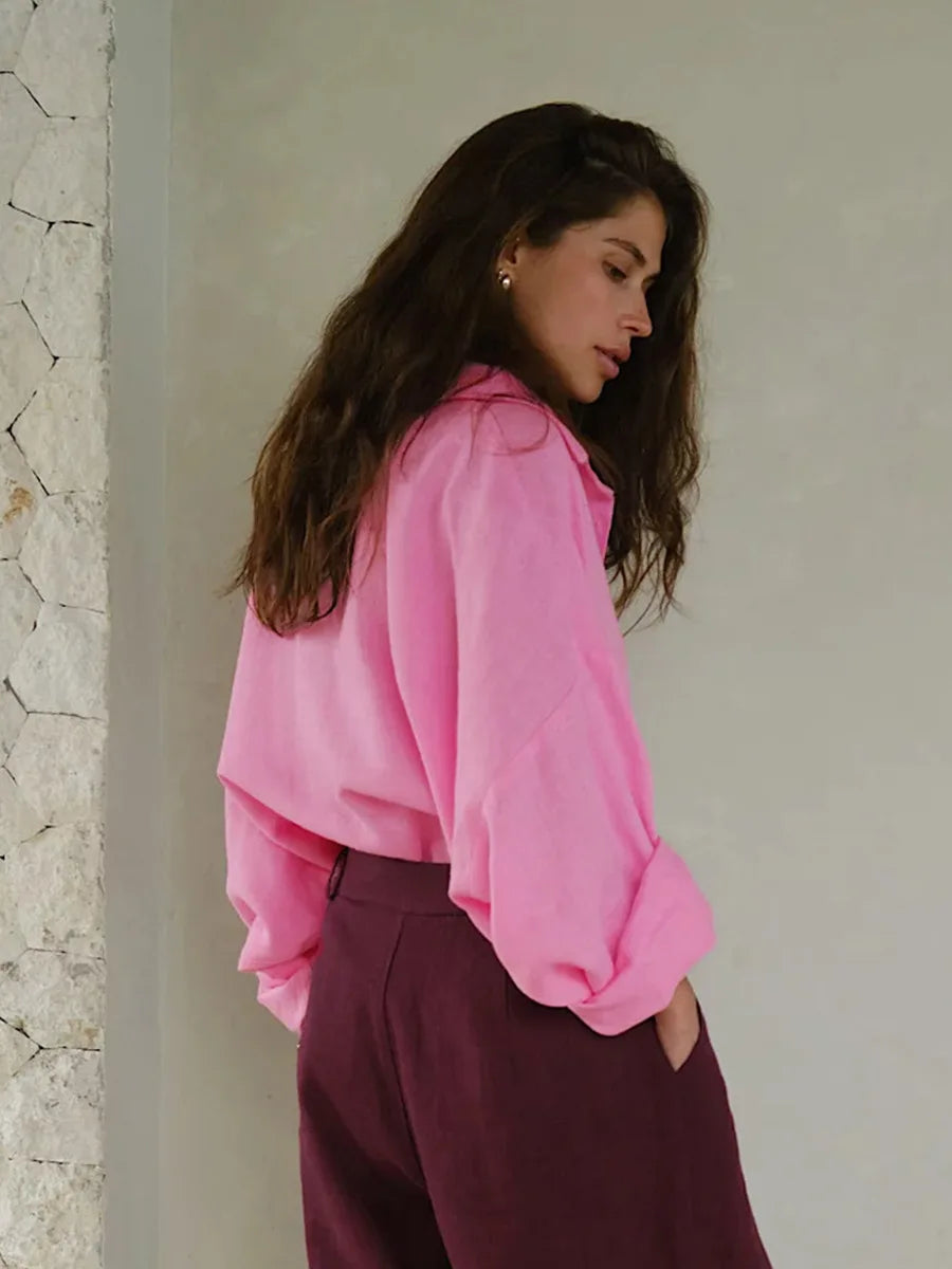 Women’s Cotton Loose Shirt | Casual Long Sleeve Button-Up Cardigan Top