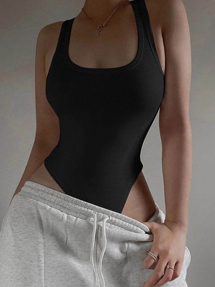 Women’s Sleeveless Knit Bodysuit | Sexy Summer Off-Shoulder Halter Top