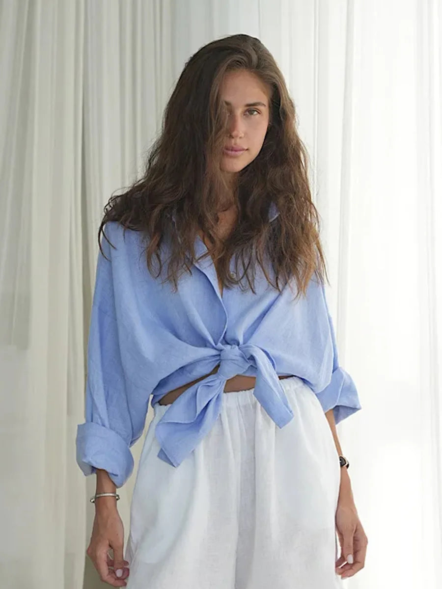 Women’s Cotton Loose Shirt | Casual Long Sleeve Button-Up Cardigan Top