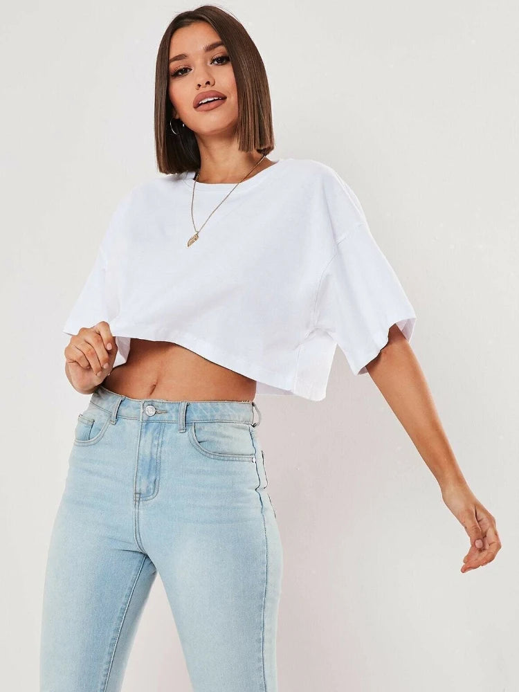 Women’s Cotton Crop Top | Short Sleeve Yoga, Running Fitness T-Shirt