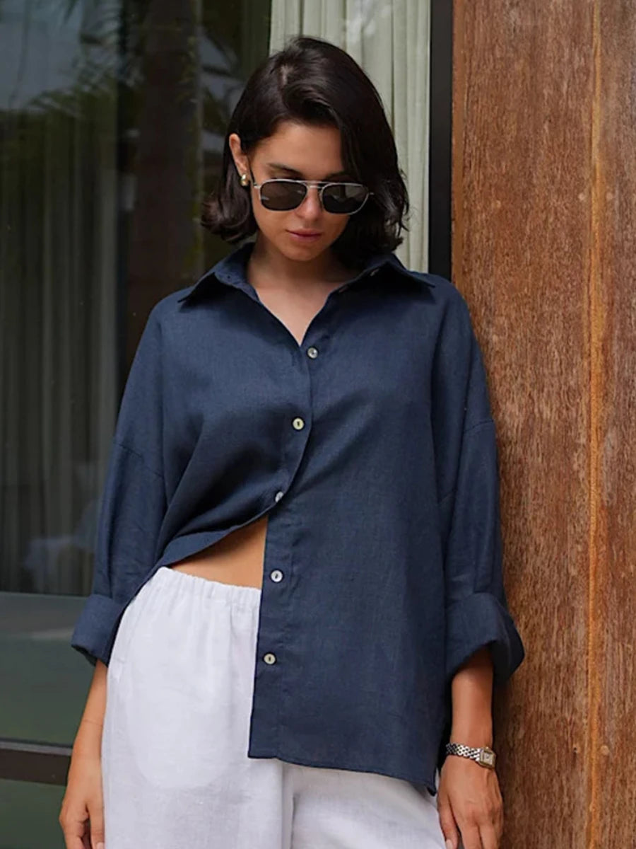 Women’s Cotton Loose Shirt | Casual Long Sleeve Button-Up Cardigan Top