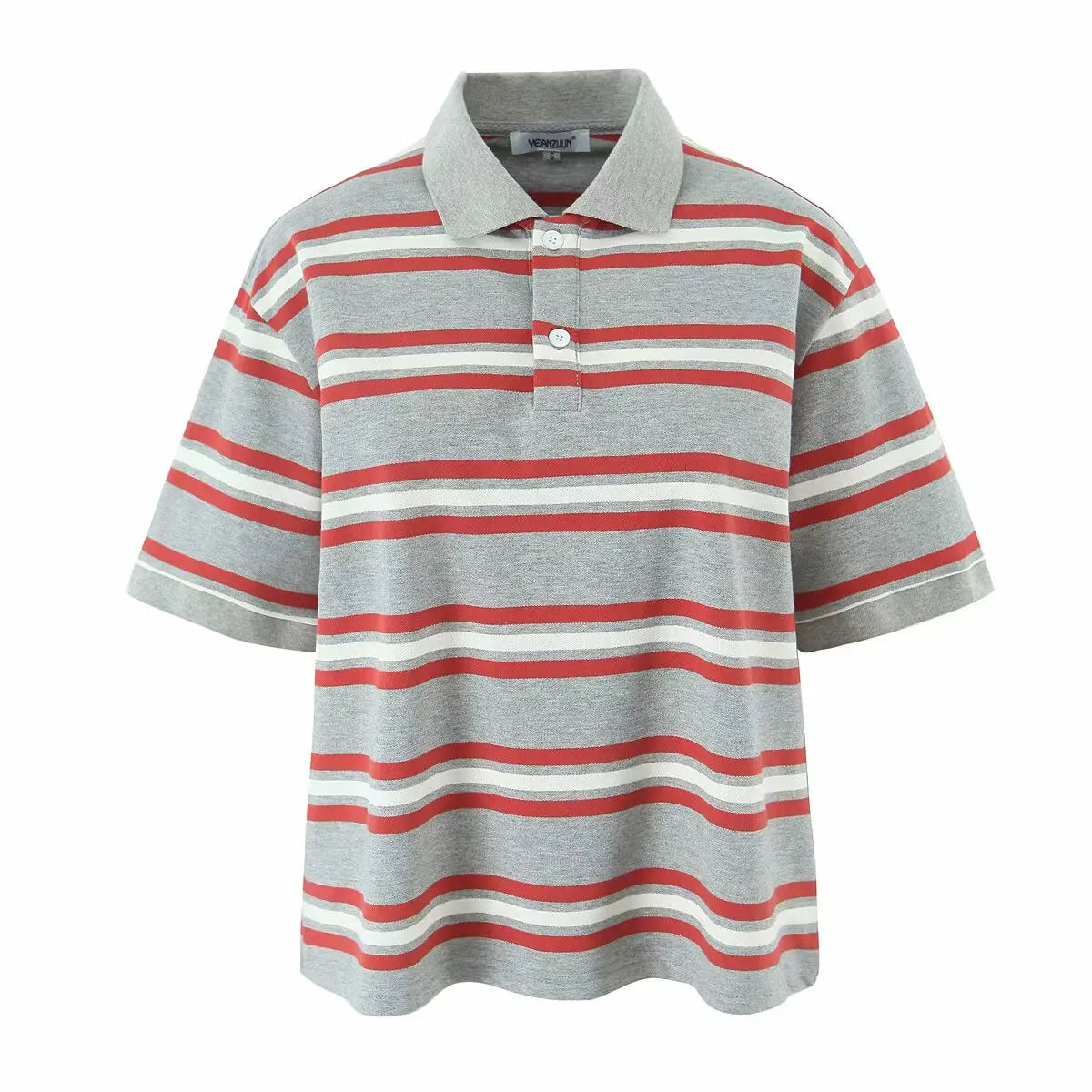 Women’s Vintage Striped Polo Shirt | Short Sleeve Cropped Top with Turn-Down Collar