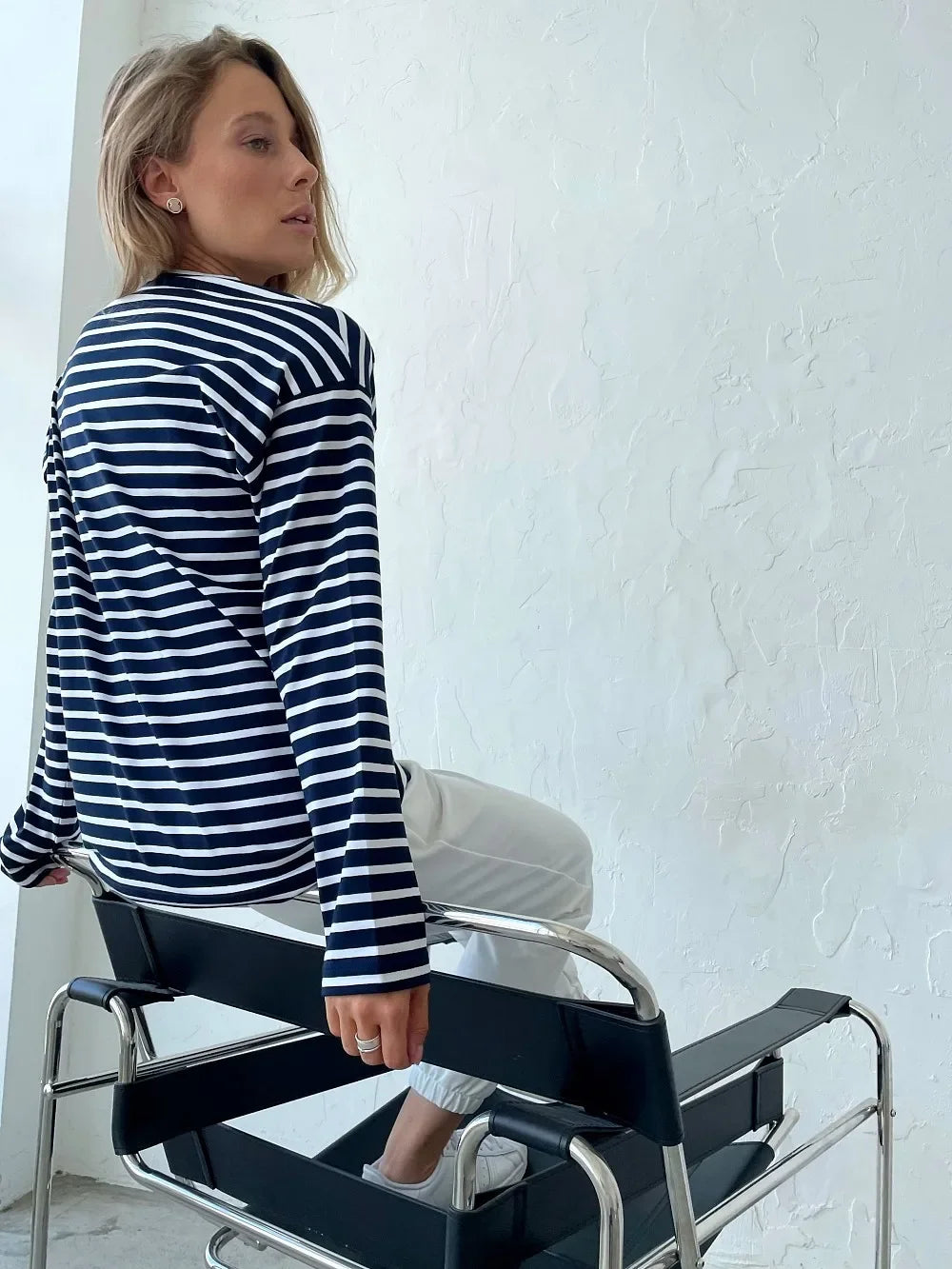 Women’s Striped Long Sleeve T-Shirt | Casual Loose Cotton Tee