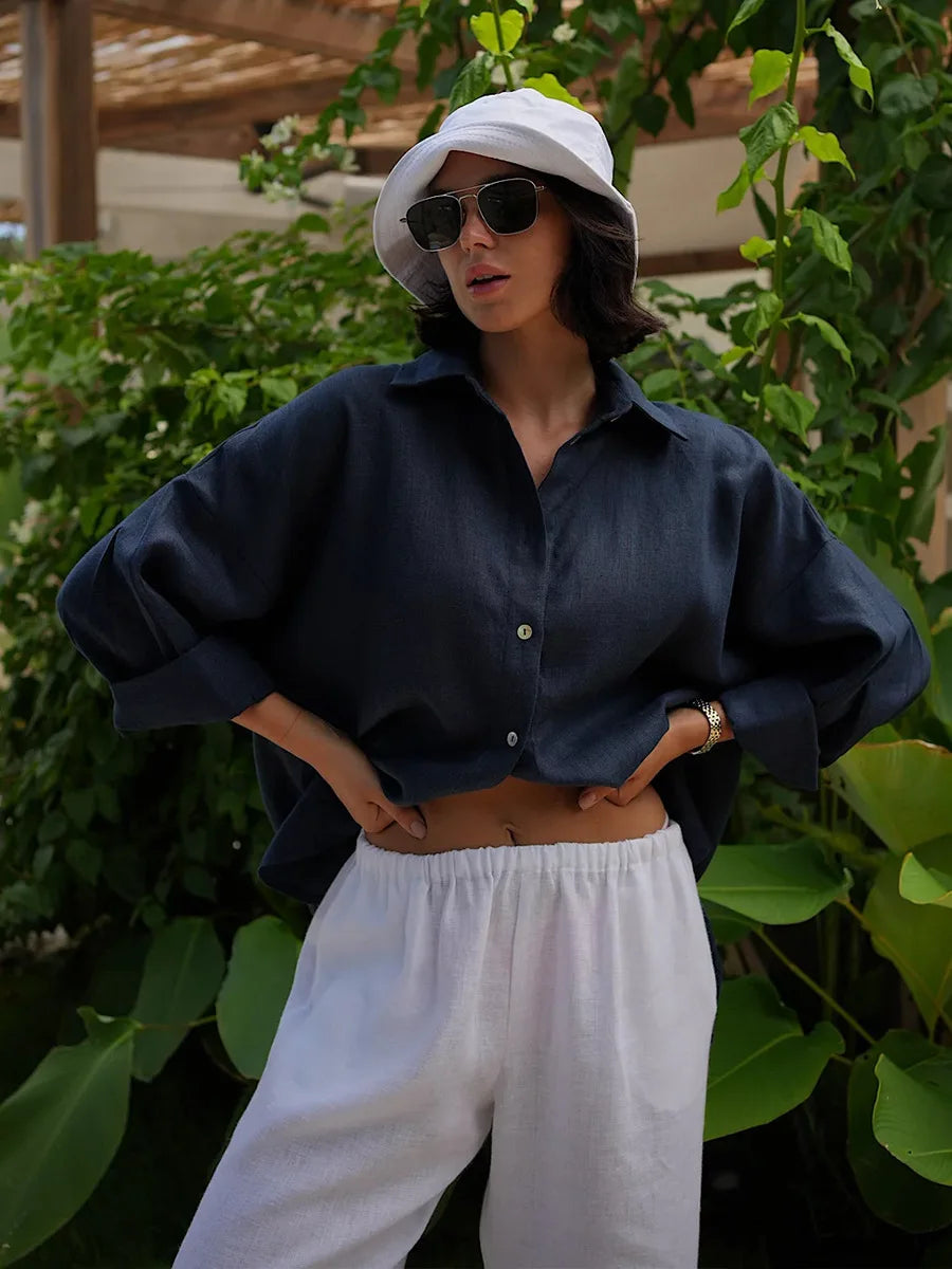 Women’s Cotton Loose Shirt | Casual Long Sleeve Button-Up Cardigan Top