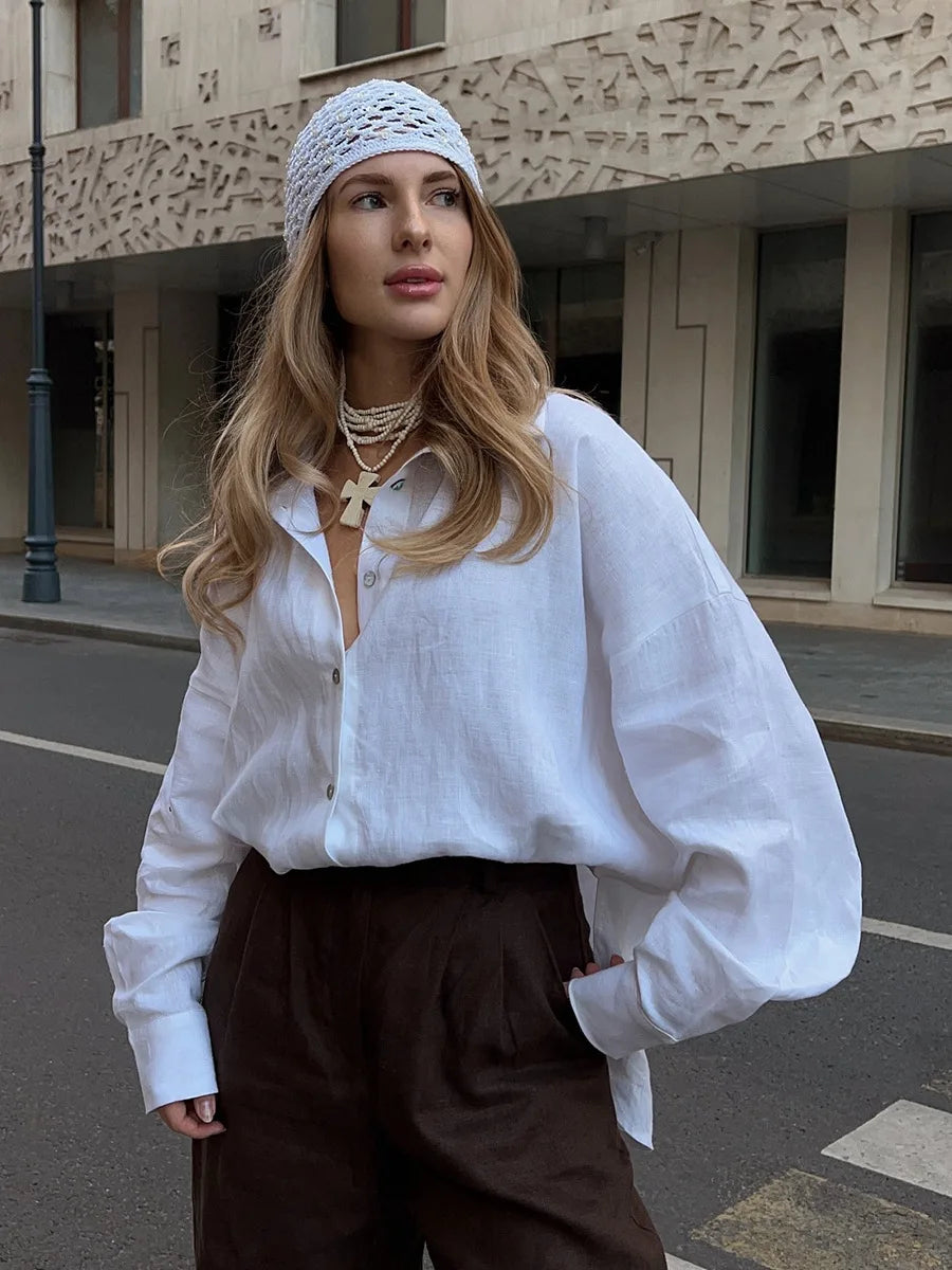 Women’s Cotton Loose Shirt | Casual Long Sleeve Button-Up Cardigan Top