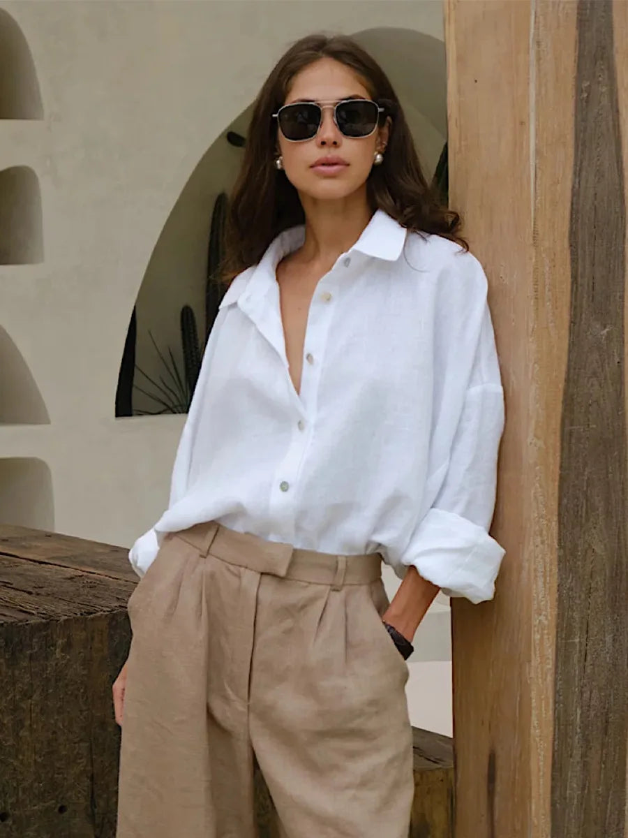 Women’s Cotton Loose Shirt | Casual Long Sleeve Button-Up Cardigan Top