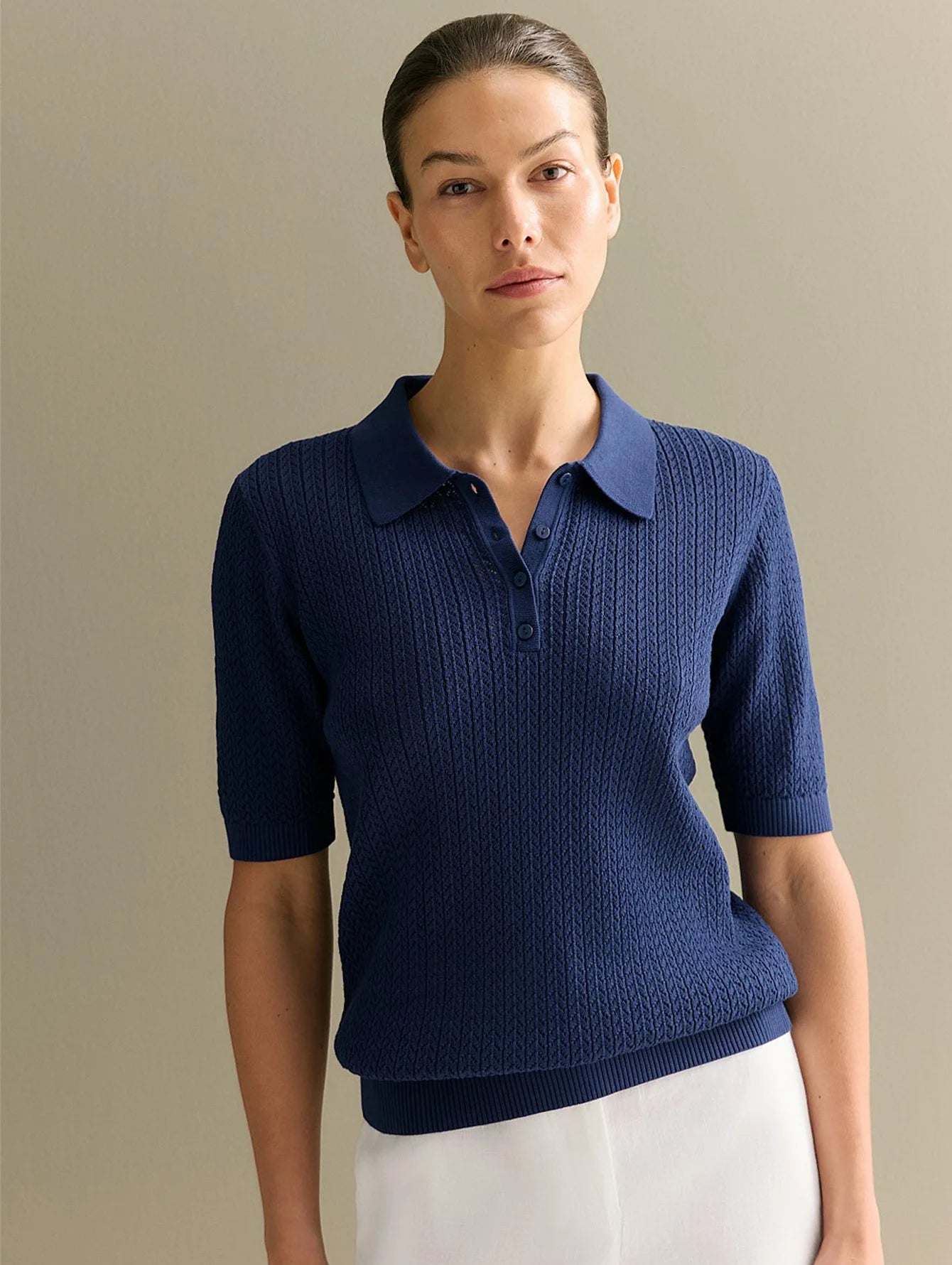 Women’s Short Sleeve Knitted T-Shirt | Casual Loose Lapel Summer Top