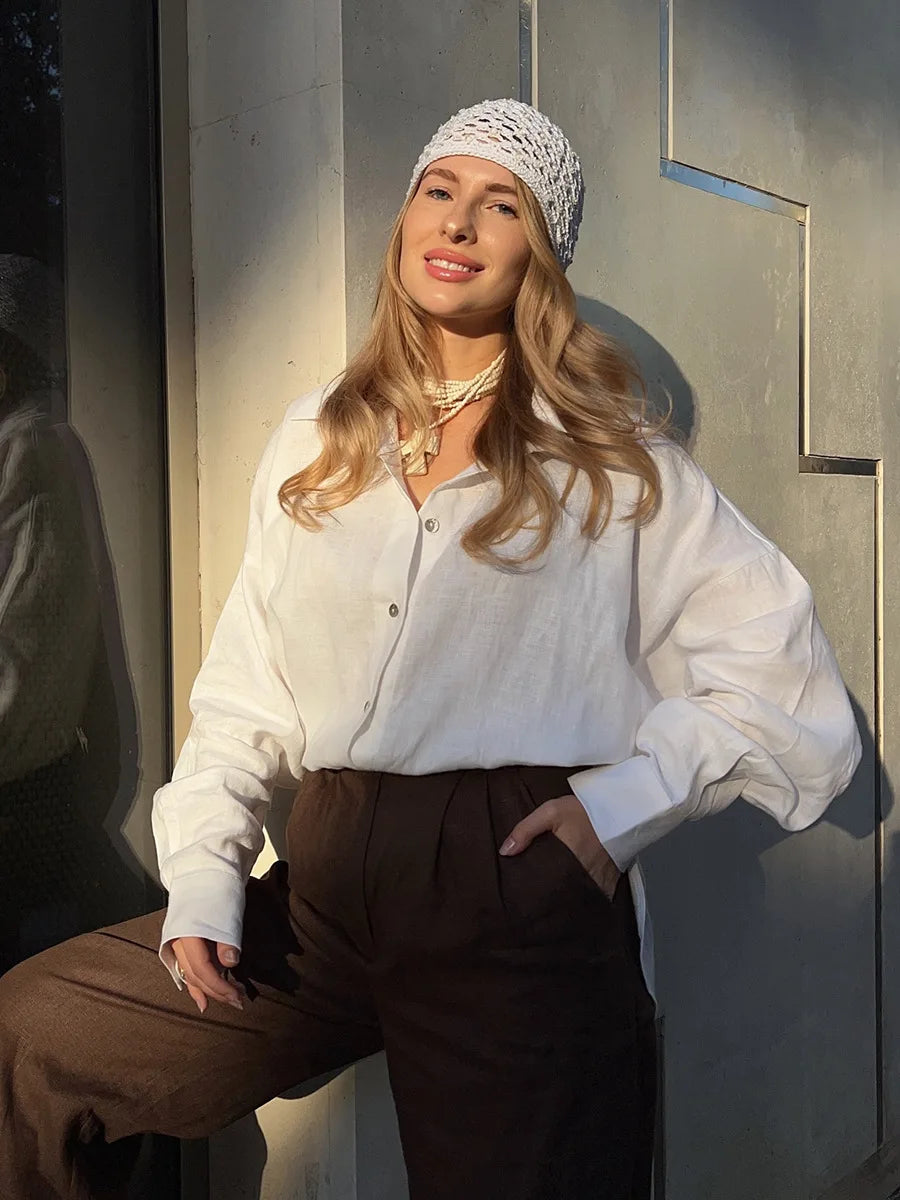 Women’s Cotton Loose Shirt | Casual Long Sleeve Button-Up Cardigan Top