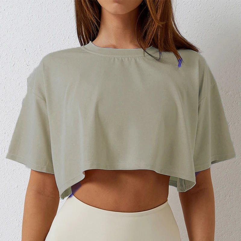 Women’s Cotton Crop Top | Short Sleeve Yoga, Running Fitness T-Shirt
